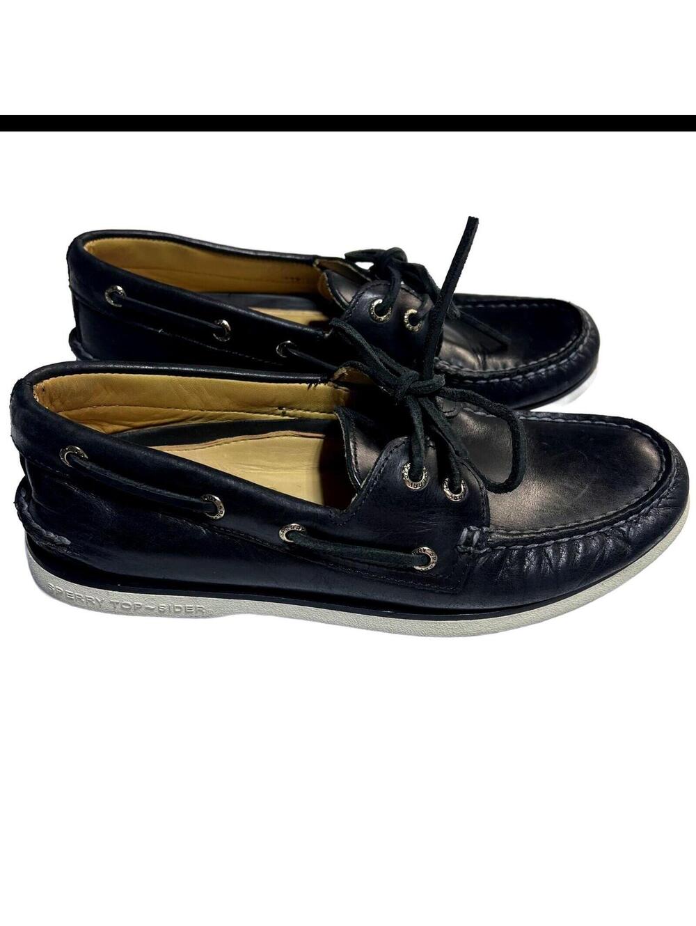 Sperry Top-Sider Gold Cup Men's Size 7.5 Black Leather Boat Shoes 2 Eye Slip on